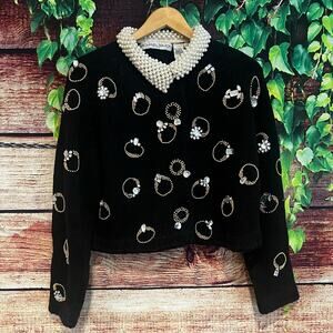 RARE Vintage Michael Simon Wedding Ring Sweater Diamond Pearl Beaded Cardigan